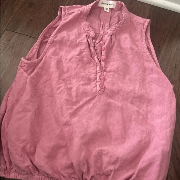 Cloth & Stone Half Placket Linen Blend Tank Top Vintage Berry Pink Small - Picture 6 of 8
